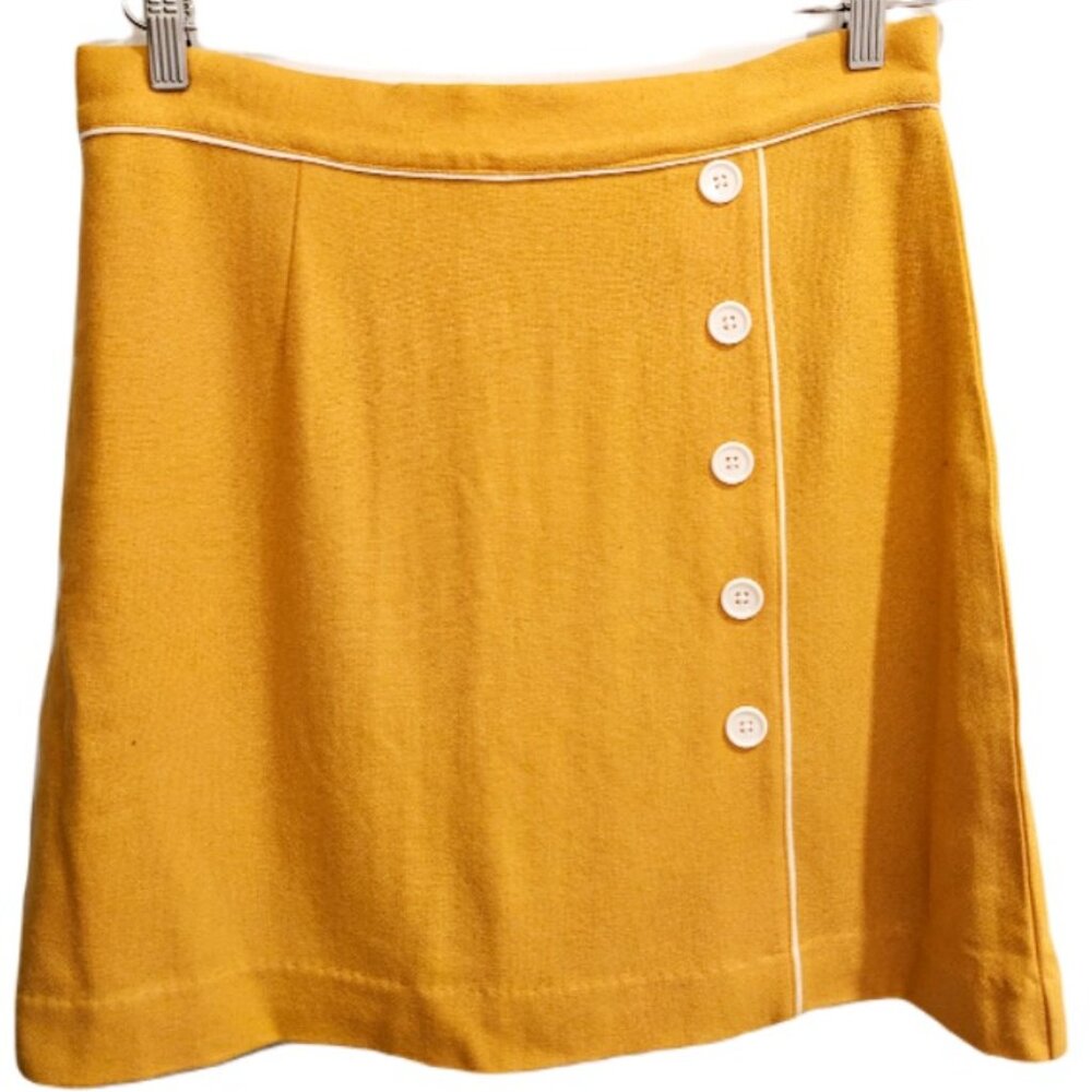 Mustard yellow/gold A-line knee length skirt with side button detail - Size L